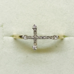 10K Yellow Gold Diamond Cross Ring 
