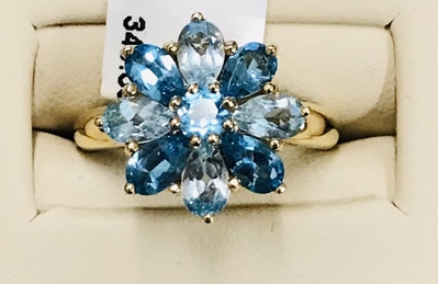 Ladies Blue Topaz Flower Ring 