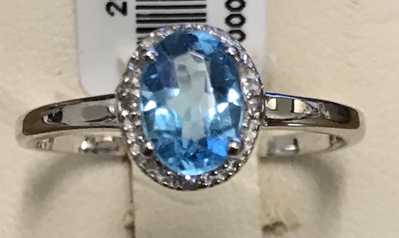 Ladies Blue Topaz & Diamond Ring 