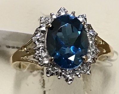 Ladies London Blue Topaz & Diamond Ring 