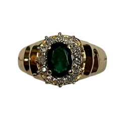 14k Yellow Gold Emerald & Diamond Ring 