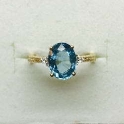 Blue Zircon & Diamond Ring 