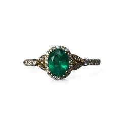 14K Yellow Gold Emerald & Diamond Ring 