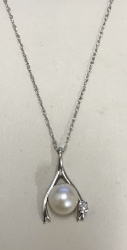 Diamond & Pearl Wishbone Pendant 