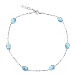 Sterling Silver Oval Larimar Anklet 