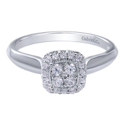 14K White Gold 1/4CTW Four Stone Diamond Cluster Halo Engagement Ring 