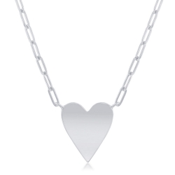 Sterling Polished Heart Paperclip Necklace 