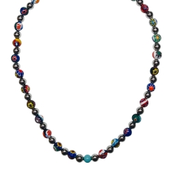 Murano Style Glass and Silver Bead Necklace 