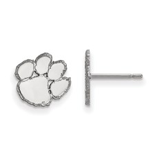 Sterling Rhodium-plated Clemson University Tiger Paw Post Earrings 