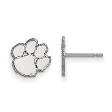 Sterling Silver Rhodium-plated Clemson University Tiger Paw Post Earrings 