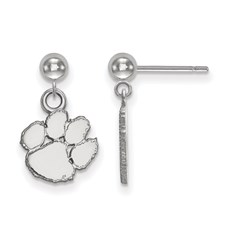 Sterling Rhodium-plated Clemson Tiger Paw Dangle Ball Post Earrings? 