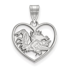 Sterling Silver Rhodium-plated USC Gamecock? Heart Pendant? 