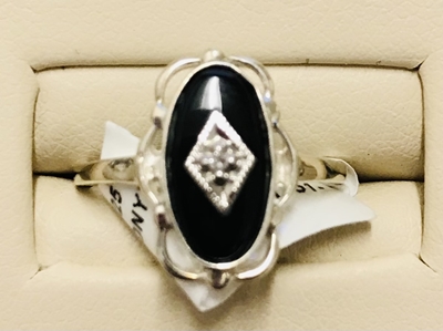 Ladies SS Diamond Onyx Ring 