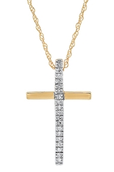 10k yellow gold .05ct diamond cross with 18" chain 