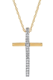 10k yellow gold .05ct diamond cross with 18" chain 