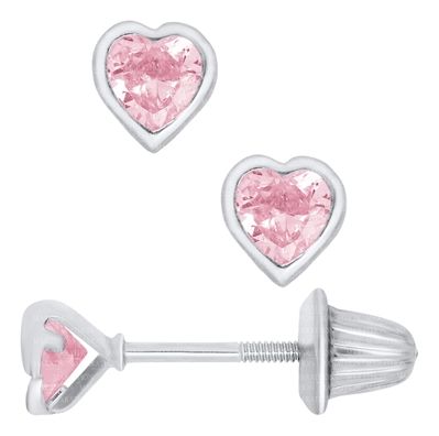 SS Baby Heart Earrings w/ Pink C.Z. 