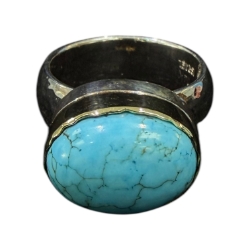 Sterling Silver & 14KY Turquoise Ring 
