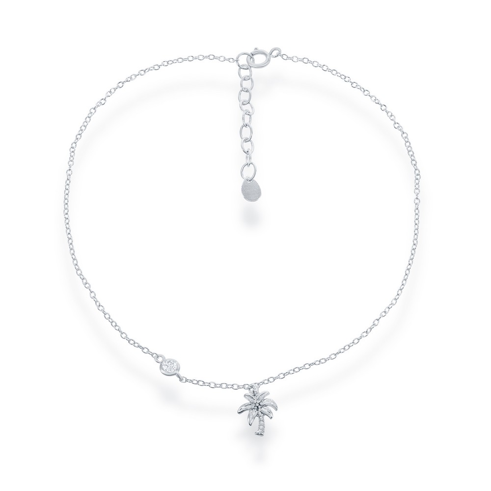 Sterling Palm Tree &amp; CZ Anklet 