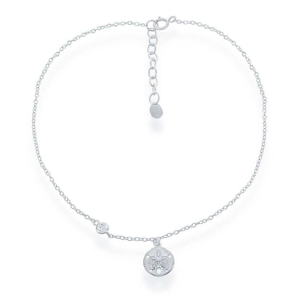 Sterling Sand Dollar &amp; CZ Anklet 