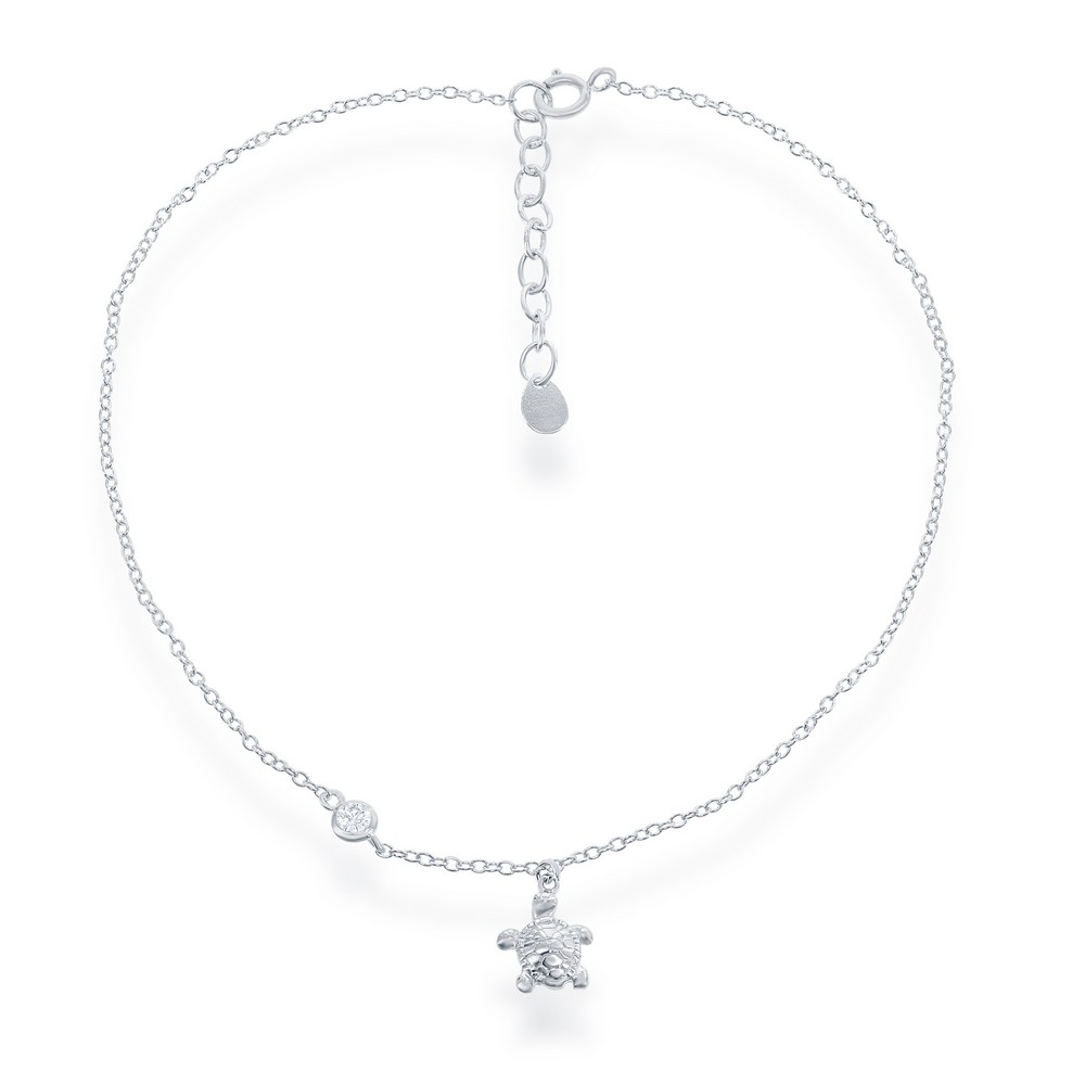 Sterling Sea Turtle &amp; CZ Anklet 