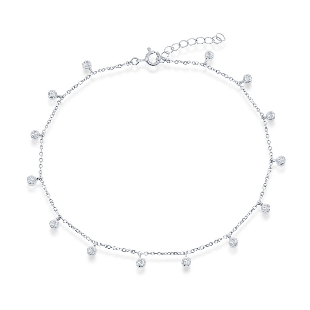 Sterling Bezel-Set CZ Charm Anklet 